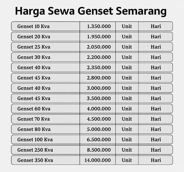 Harga Sewa Genset Semarang Terbaru Dengan Berbagai Pilihan Kapasitas